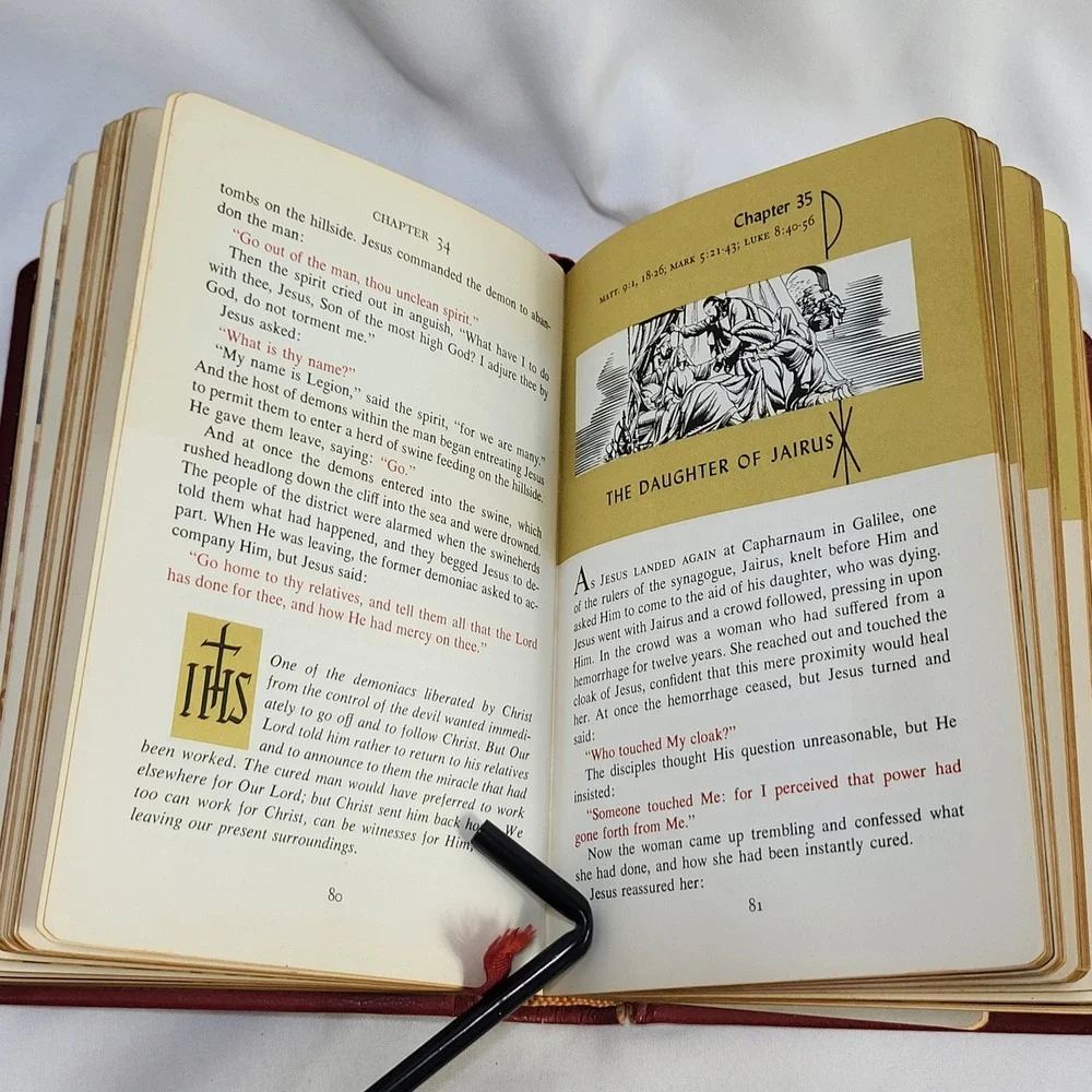 Vintage 1954 The Prayer Book Catholic Press Life of Christ Red Gilt Illustrated